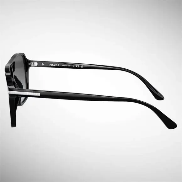 NEW PRADA Sunglasses Black Aviator Pilot 55-17mm Grey Lens Silver Logo